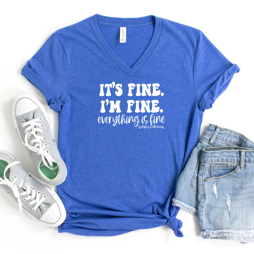 Everything Is Fine V-Neck Tee blue