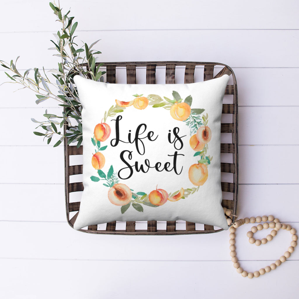 Life Is Sweet Peach Pillow Cover