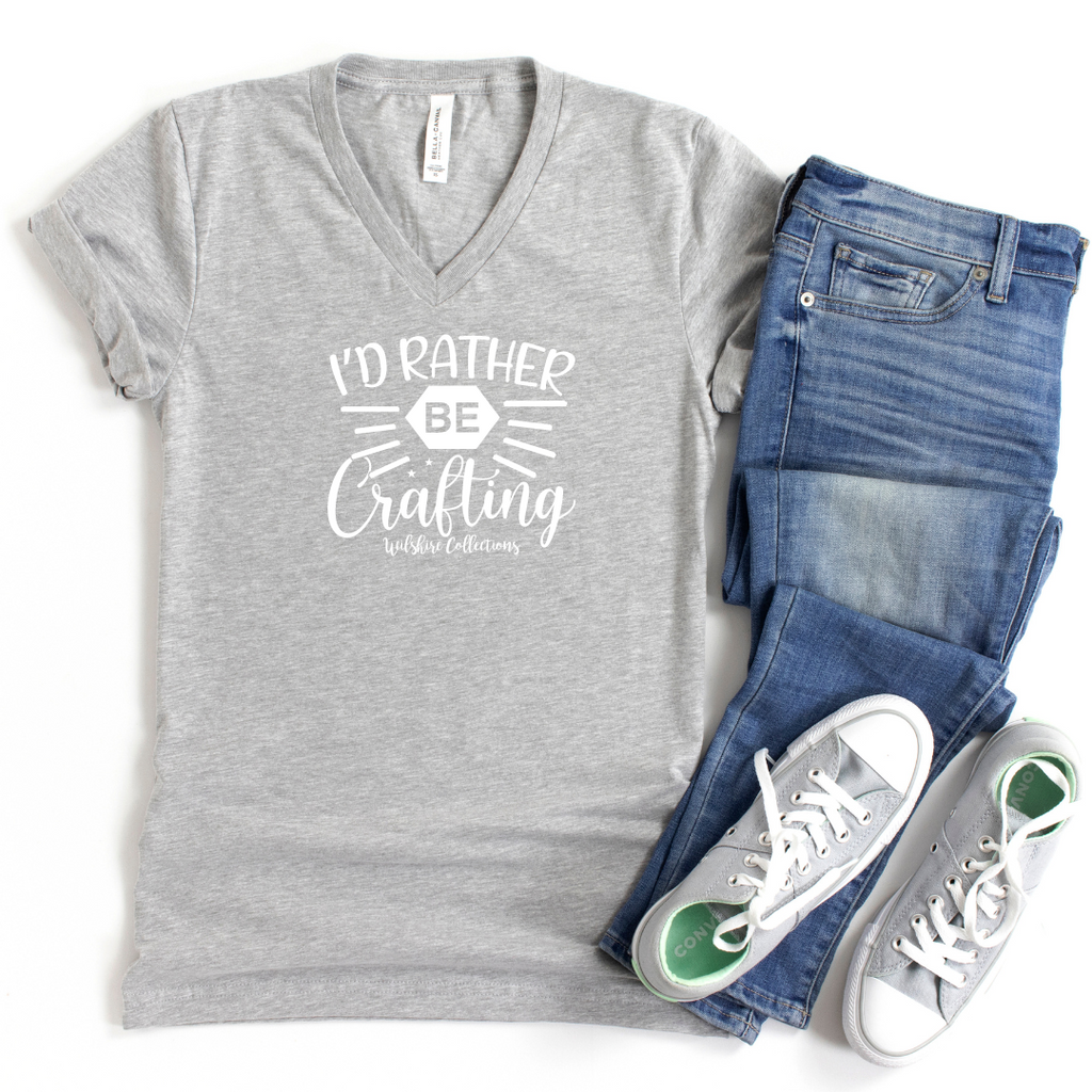 I'd Rather Be Crafting V-Neck Tee gray