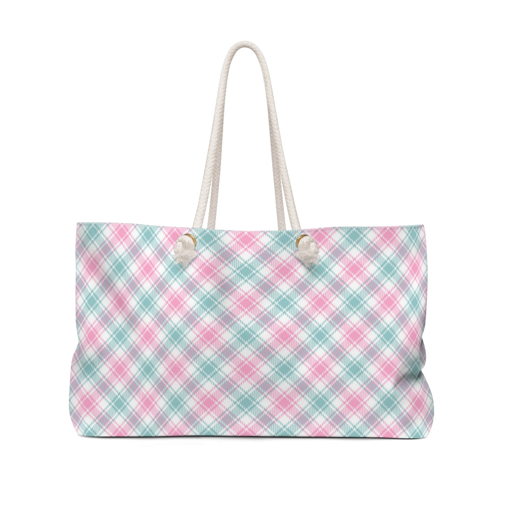 Aqua & Pink Plaid Weekender Bag