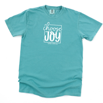 Choose joy on teal shirt in white font 