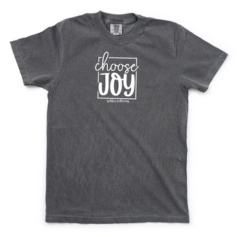 Choose joy on grey shirt in white font 