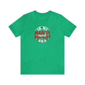 Green t shirts with in my merry and bright era  print on front 