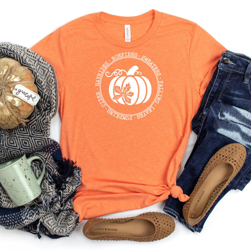 Orange all things fall tee with pumpkin graphic 