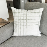 white pillow cover with sage plaid stripes 