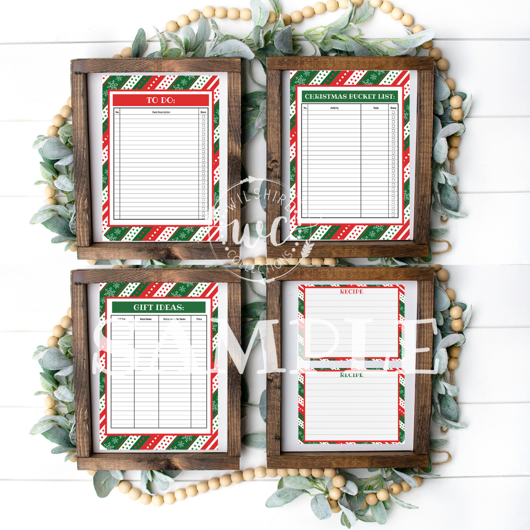 Christmas planner with green and red border