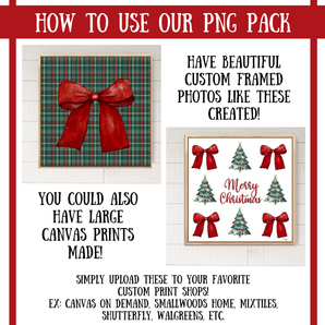 Instructions on using a PNG pack to create custom framed Christmas-themed prints.