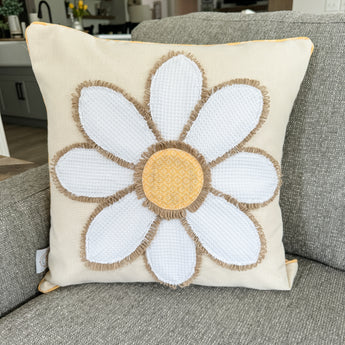 Daisy pillow with yellow back