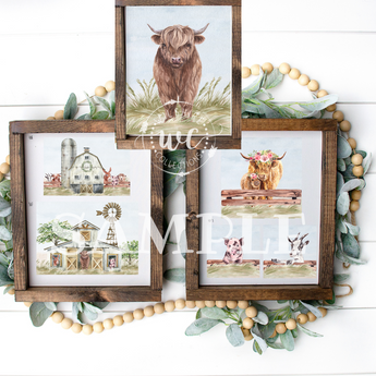 Highland cow printable and farm scene 