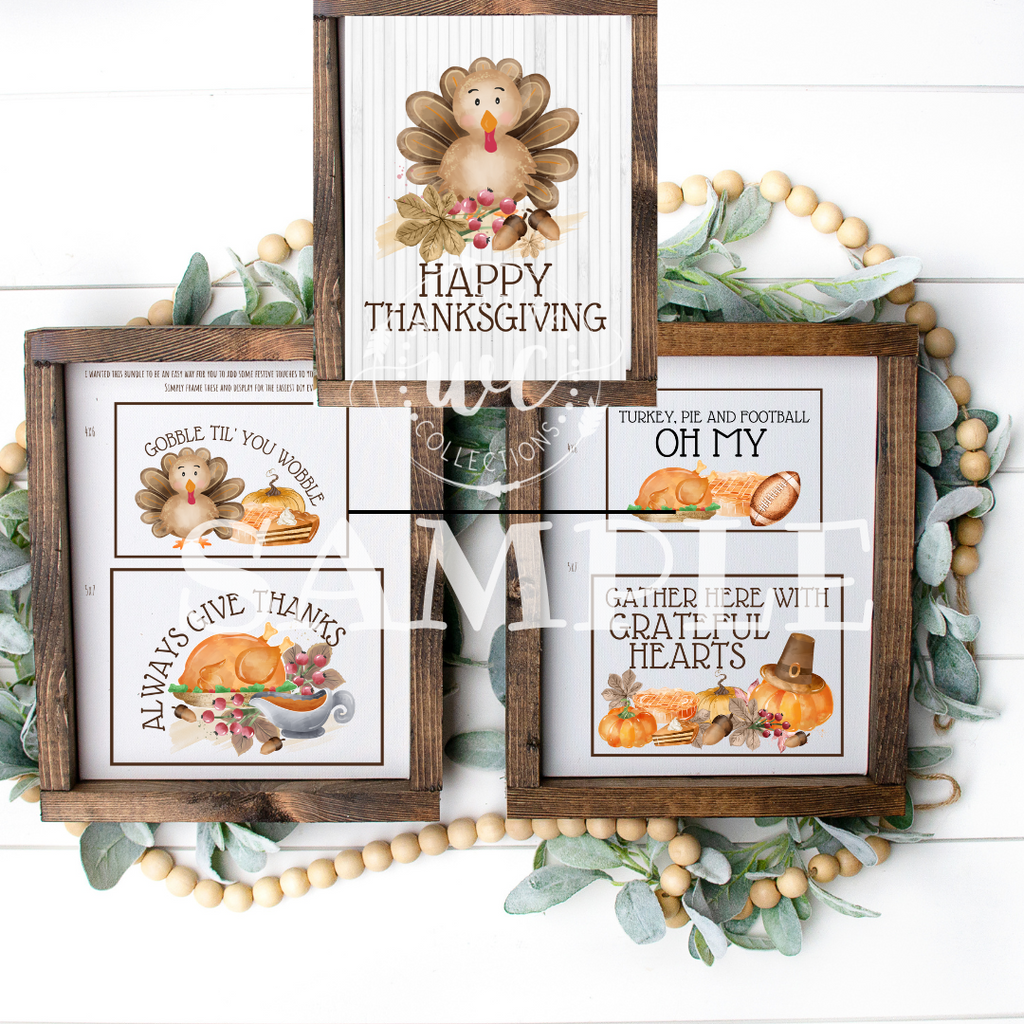 Happy Thanksgiving printables with turkey and pumpkin images