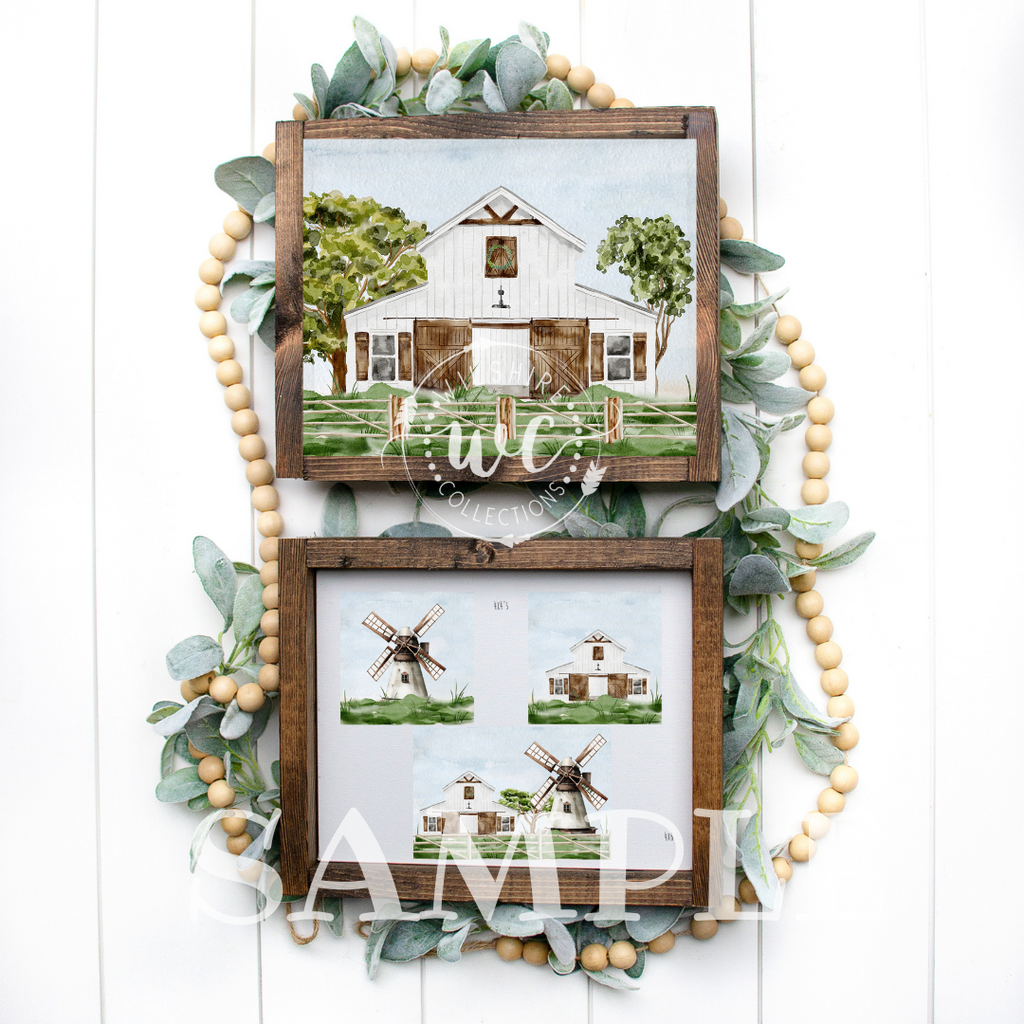 everyday barn printable with windmills and green grass