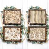 Four unique neutral-themed background designs (florals, stripes, leaves, and polka dots)