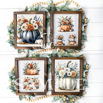Multiple floral pumpkin designs in coordinating fall styles