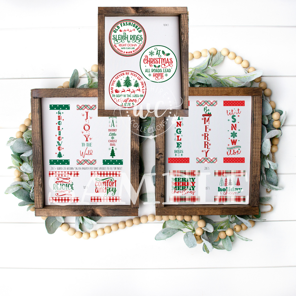 Green, red, and white printable ornaments