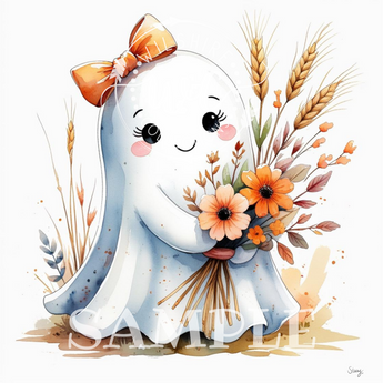 Halloween PNG ghost image with florals