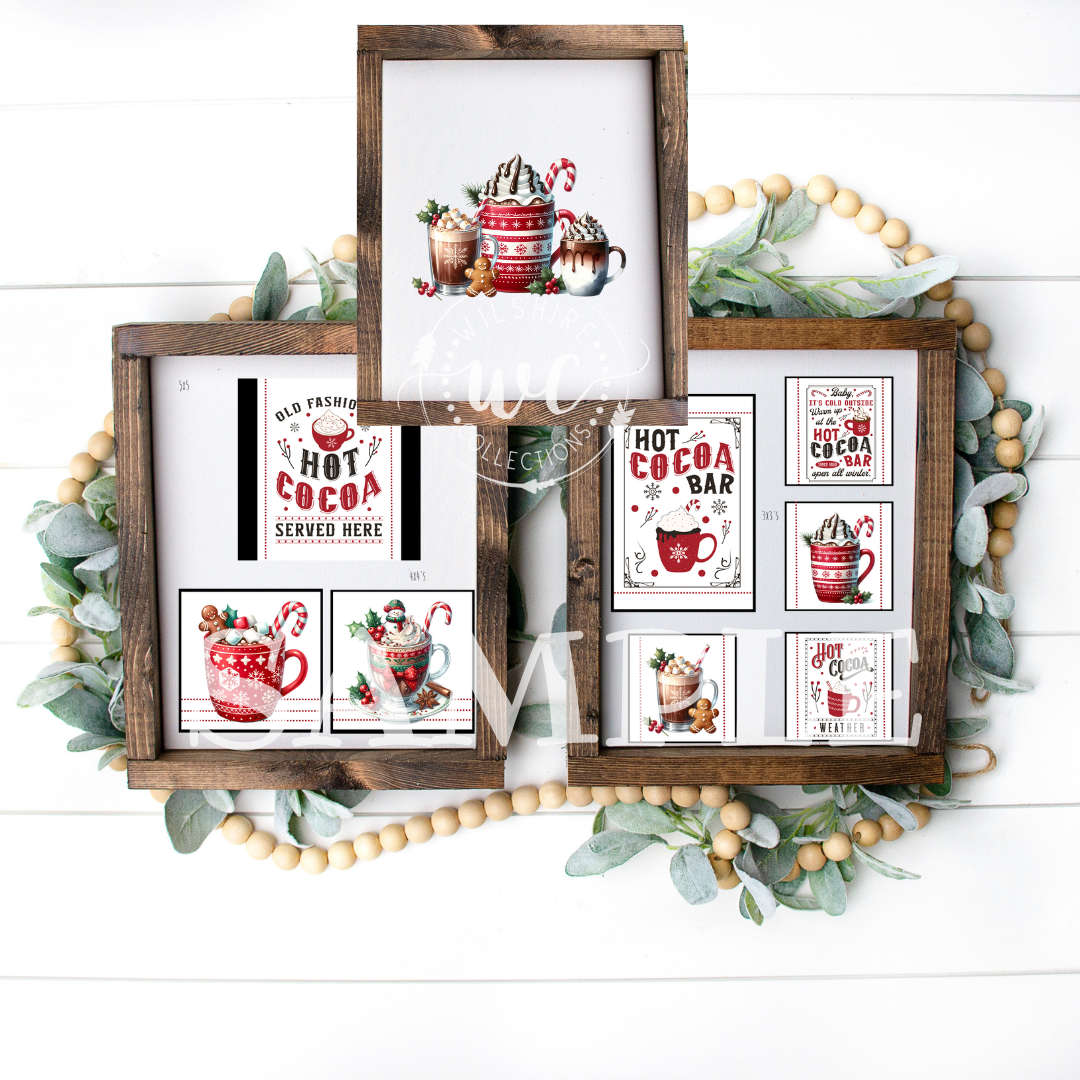 Hot Cocoa printables with cute cups and wording