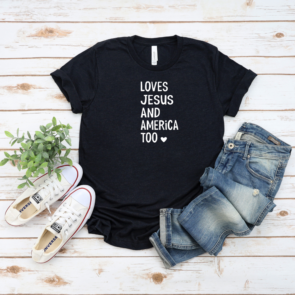 Love Jesus and America too t shirt in black