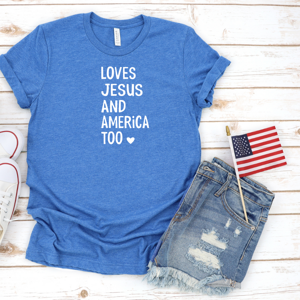 Love Jesus and America too t shirt in blue 