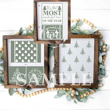 Green and white Christmas printables for crafting 