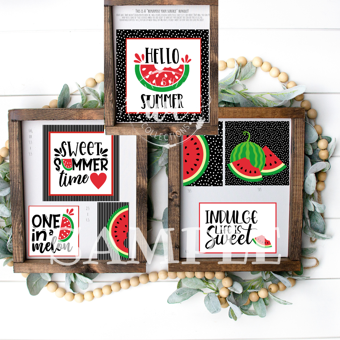 Hello summer written on printable with watermelon graphic 