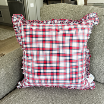 red and blue plaid pillow cover 