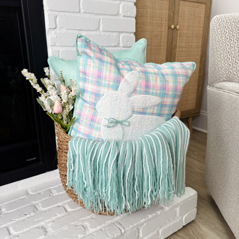 spring decorative throw in basket