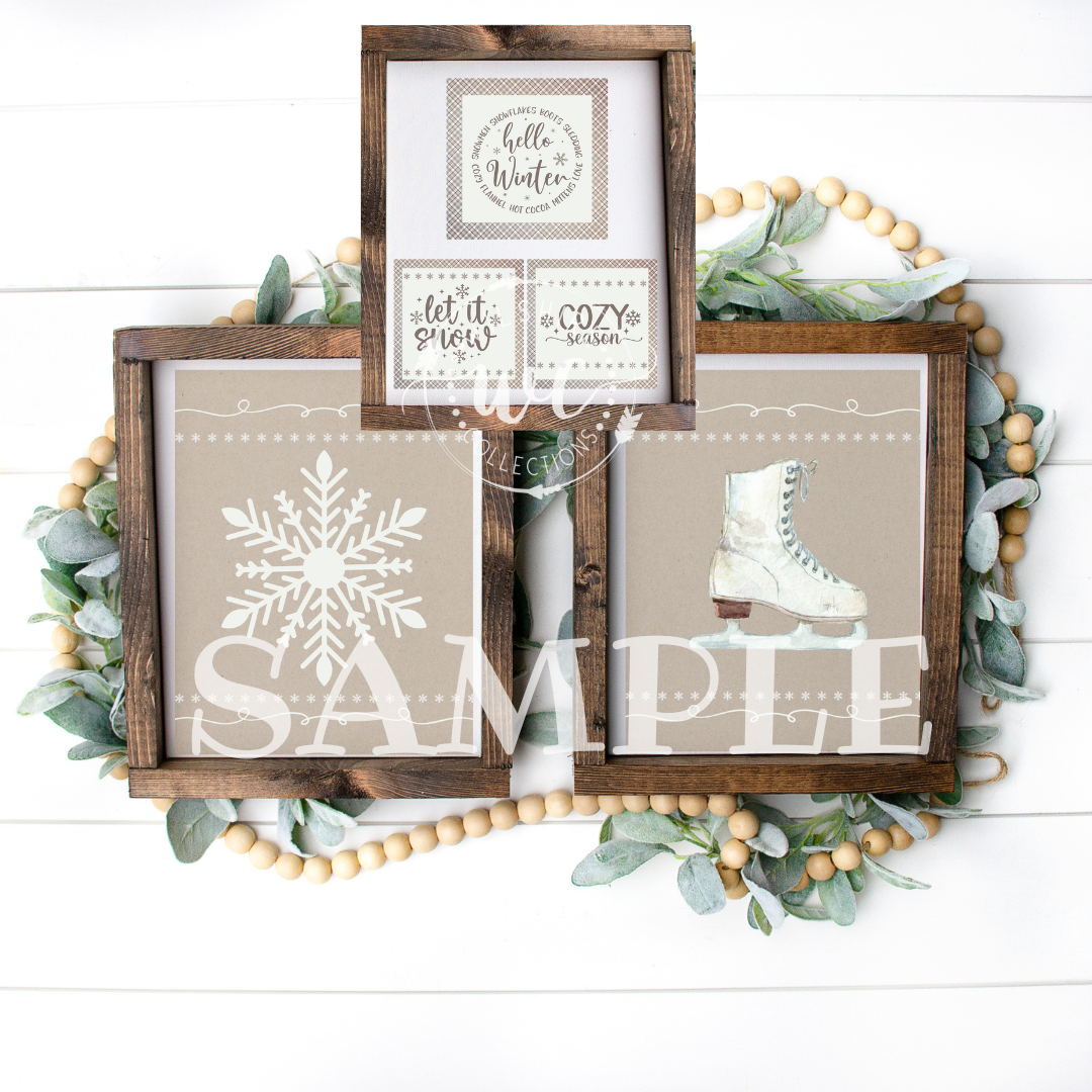 Winter themed printables with ice skate and snowflake 