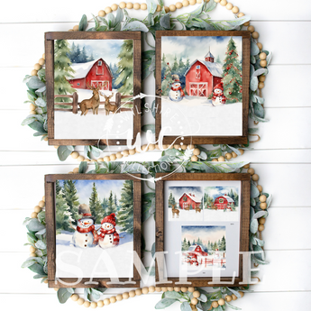 Christmas barns printable with snow