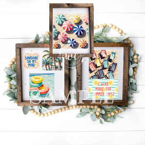 Summer themed printable bundle with umbrellas floats and sunshine 