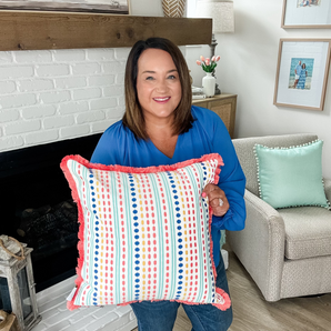 colorful striped summer pillow cover with orange edging 