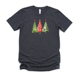 three Christmas trees on black shirt 