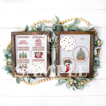 christmas saying printables with trees and stockings