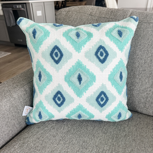 Aqua Pillow Cover on couch 