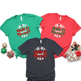 red green and gray t shirts with in my merry and bright era  print on front 