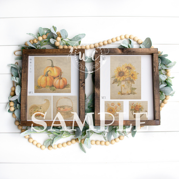vintage fall images including orange pumpkins and yellow sunflowers
