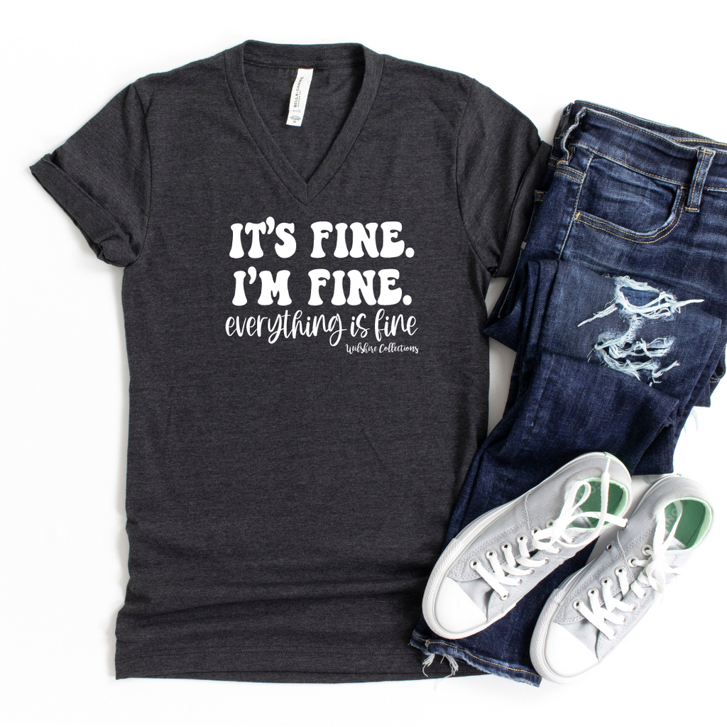 Everything Is Fine V-Neck Tee gray