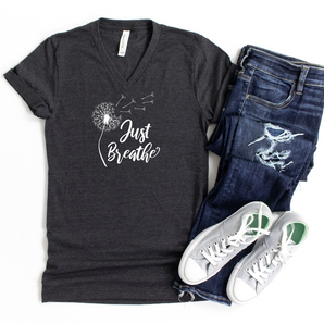 Just Breathe V-Neck Tee dark gray